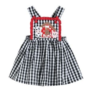 Lil Cactus Black White Gingham Farm Scene Jumper Overall Dress Size 18-24 Month